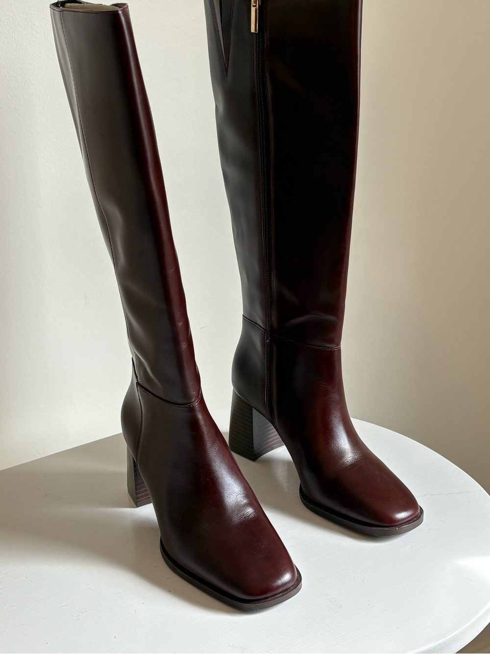 INC International Concepts Tall Leather Boots in Deep Burgundy